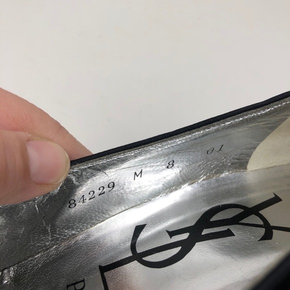 Vintage YSL Yves Saint Laurent Pumps Heels Womens 8 Black Satin Rhinestone - Picture 13 of 15